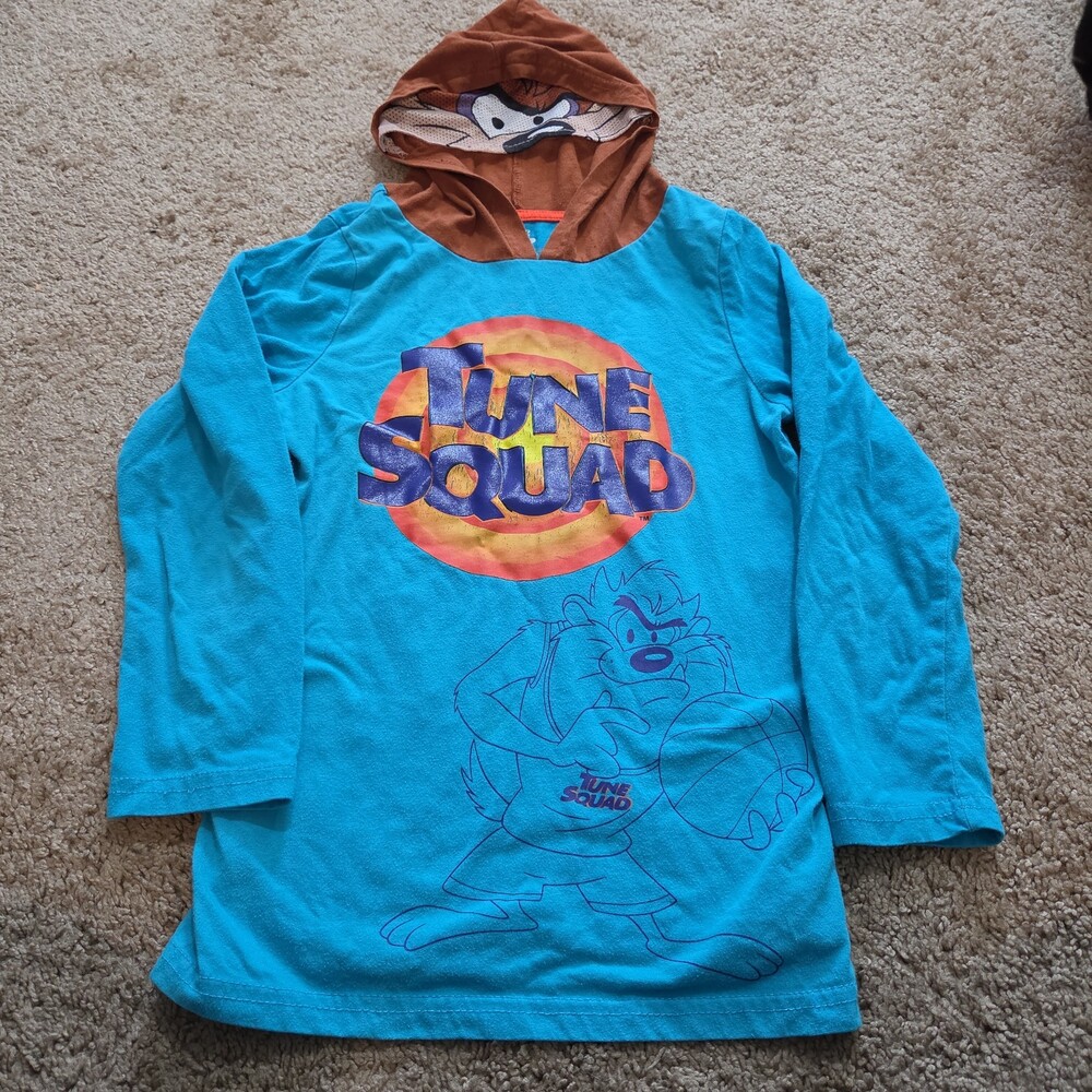 Space Jam Taz Boys Hooded Shirt 10 Tune Squad Deep Teal 2021 - Picture 8 of 16